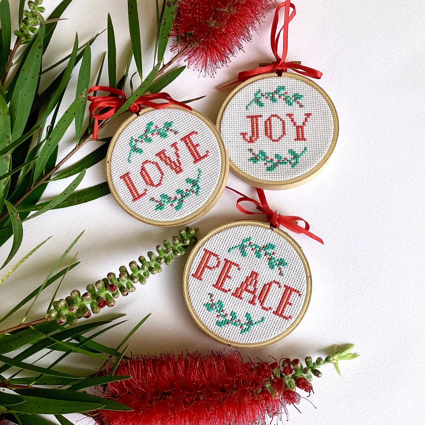 Joy, Peace, Love, Christmas Cross Stitch Kits